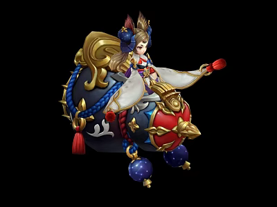 Game And Movie Character In Ornate Costume With Golden Decorations Sitting On Decorative Drum 3d model