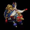 Game And Movie Character In Ornate Costume With Golden Decorations Sitting On Decorative Drum