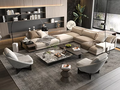 Modern Elegant Living Room Sofa Coffee Table Set With Marble Top And Decorative Accents 3d model