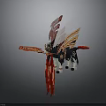 Mythical Dragon Character With Red Flame Wings And Black Mechanical Body