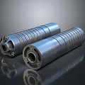 Detailed 3D Render of Two Metal Cylindrical Weapon Parts with Spiral Grooves and End Holes