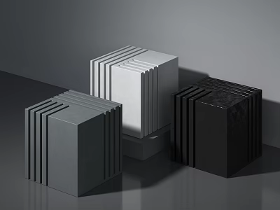 Modern Decorative Ornament Set With Three Cube Shapes Gray White Black Striped Design 3d model