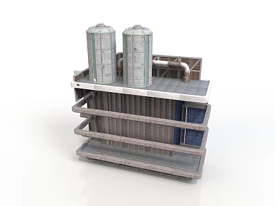 Industrial Metal Structure With Two Cylindrical Tanks And Multi Layer Platforms 3d model