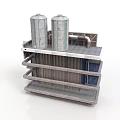 Industrial Metal Structure With Two Cylindrical Tanks And Multi Layer Platforms