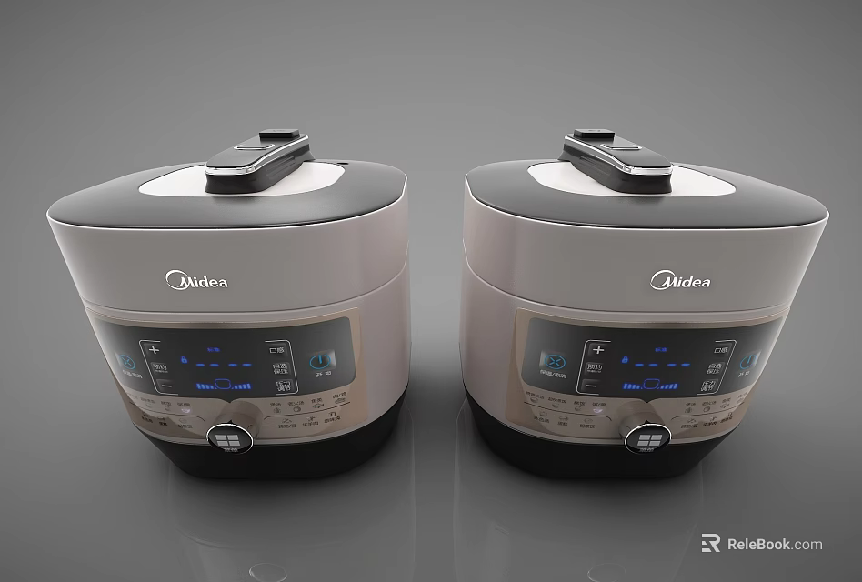 Two Modern Midea Electric Pressure Cookers With Digital Control Panels In Kitchen 3d model 