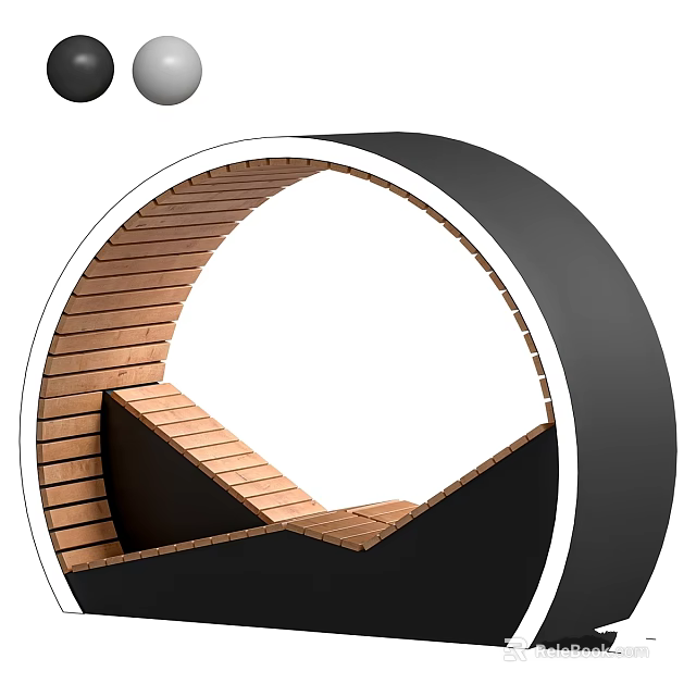 Decorative Garden Circular Structure With Wooden Slats And Black Frame Design 3d model 
