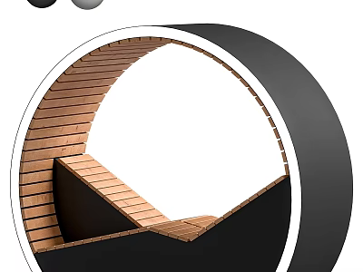 Decorative Garden Circular Structure With Wooden Slats And Black Frame Design 3d model