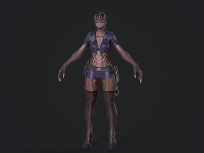 Futuristic Sci Fi Female Character With Alien Head Design Clawed Hands And Tight Combat Outfit 3d model
