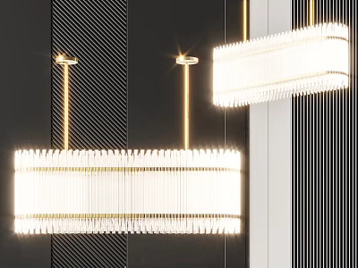 Elegant Modern Crystal Chandelier With Gold Metal Frame Linear Design And Rectangular Shape 3d model