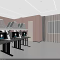 Modern Internet Cafe Interior With Row of Gaming Computers Comfortable Chairs and Bright Lighting