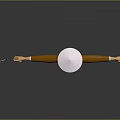 Man In Brown Shirt Green Pants White Conical Hat Arms Outstretched Next To Hay Fork