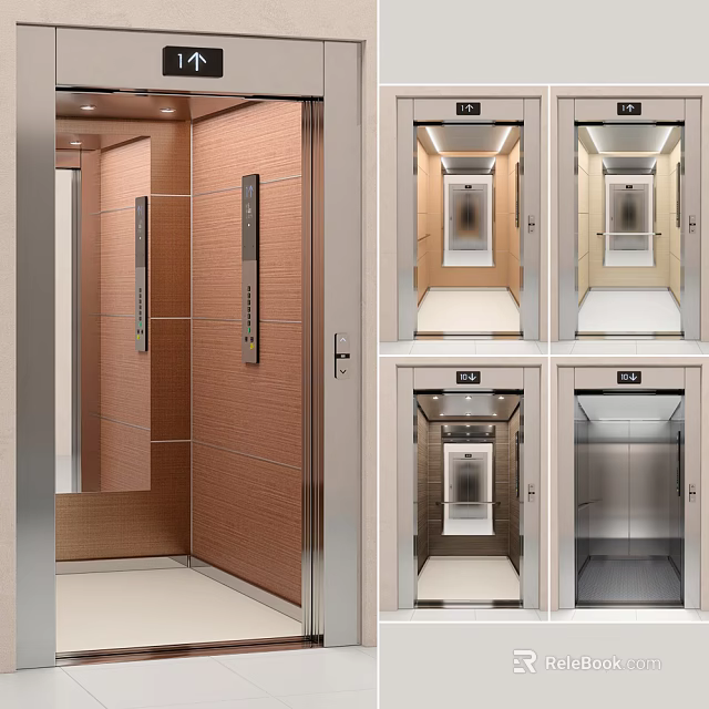 Modern Elevator Design with Wooden Panels Stainless Steel and Mirror Interior 3d model 
