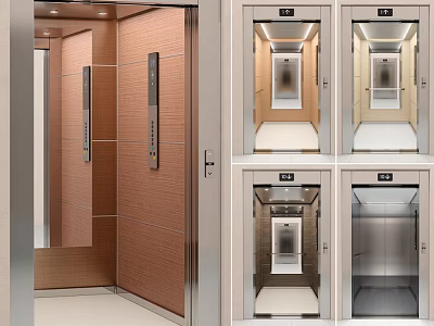 Modern Elevator Design with Wooden Panels Stainless Steel and Mirror Interior 3d model