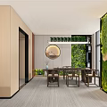 Modern Office Interior With Green Wavy Ceiling Large Windows Desk Sofa And Green Plants
