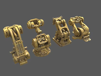 Four Intricate Golden Mechanical Arm Models With 3D Industrial Design Details 3d model