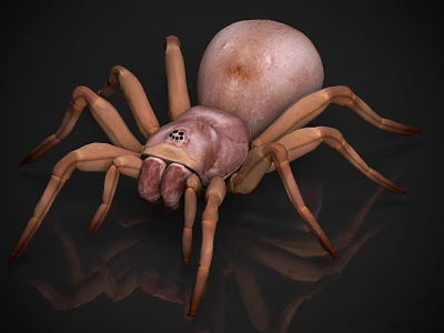 Reptile With Light Brown Color Large Abdomen Multiple Legs On Dark Reflective Surface 3d model