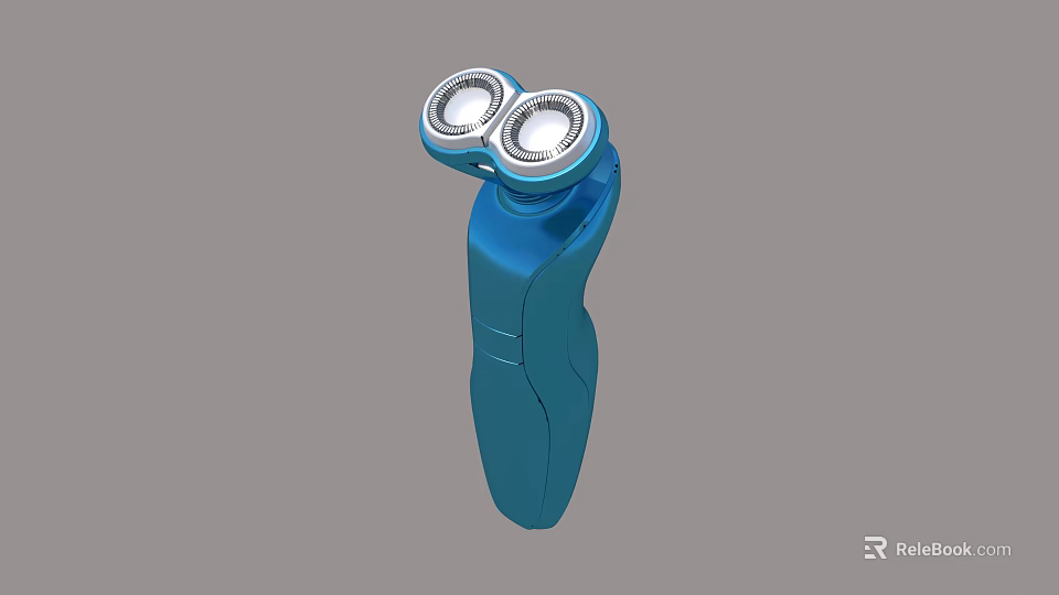 Blue Electric Shaver With Double Circular Blades And Ergonomic Handle Design 3d model 