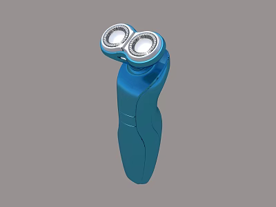 Blue Electric Shaver With Double Circular Blades And Ergonomic Handle Design 3d model