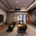 Modern Living And Dining Area Interior With Sofa Coffee Table TV Unit And Wine Rack