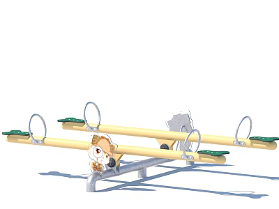 Fun Playground Seesaw Equipment With Cartoon Animal Design Green Footrests And Metal Frame 3d model