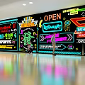 Colorful Neon Wall Decor With Commercial Signage And Graphic Elements