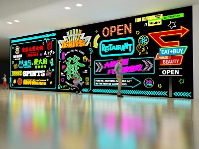Colorful Neon Wall Decor With Commercial Signage And Graphic Elements 3d model