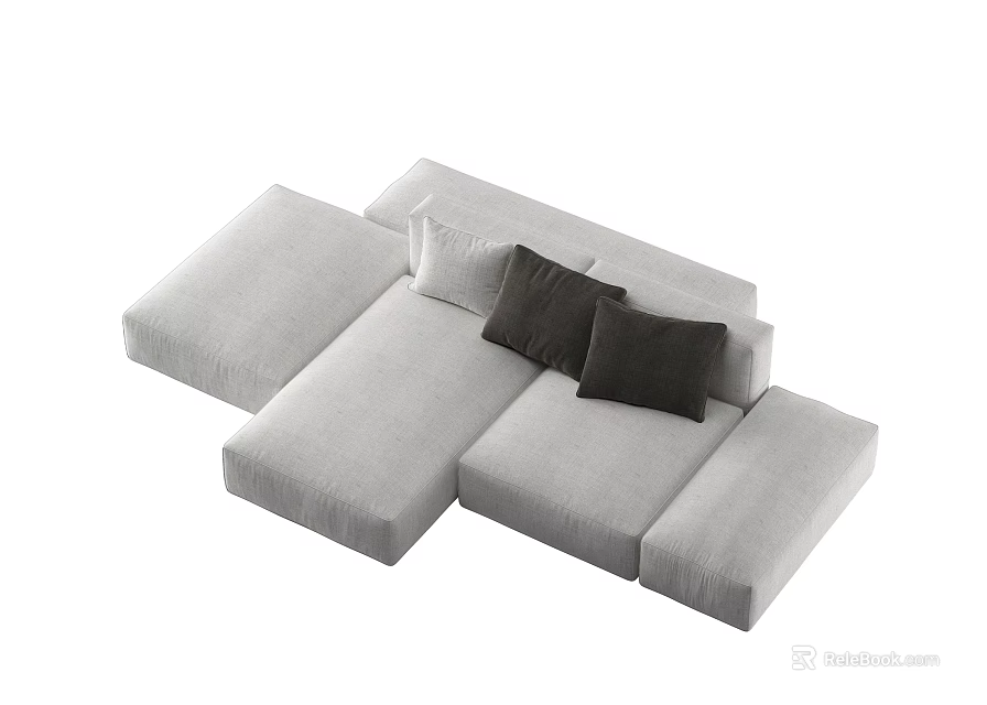 Modern Gray Modular Sectional Sofa With Dark Accent Cushions For Living Room 3d model
