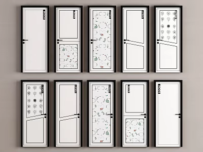 Various Hinged Doors With Different Glass Patterns And Modern Designs For Home Interior 3d model