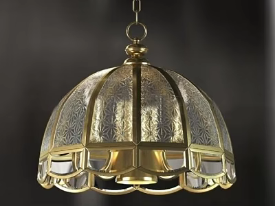 Elegant Vintage Chandelier With Gold Frame And Patterned Glass Shade Design 3d model