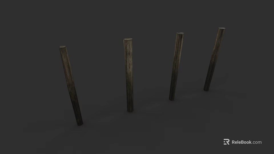 Garden Landscape Design with Four Weathered Wooden Posts in Outdoor Setting 3d model 