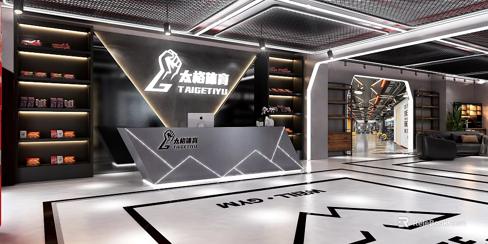 Modern Fitness Gym Reception Area Interior Design 3d model 