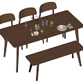 Middle style dining table and chair combination 3d model
