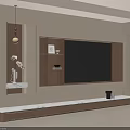 Modern TV Wall Design With Built in Wooden Shelves LED Strip Lighting And Marble Countertop