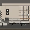 Living room coffee table multi-person sofa background wall floor lamp 3d model