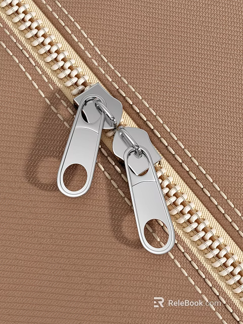 Clothing with Metal Zipper and Silver Pulls Featuring Brown Fabric Stitching and Braided Trim 3d model 