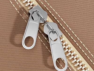 Clothing with Metal Zipper and Silver Pulls Featuring Brown Fabric Stitching and Braided Trim 3d model