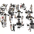 Multiple People In Indoor Space With Tables Chairs Sitting Standing And Interacting