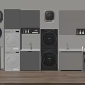Modern Bathroom Cabinetry With Washing Machines Dryers Sinks And Storage Design
