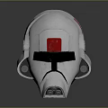 White Futuristic Helmet Featuring Red Square Black Accents And Detailed Design