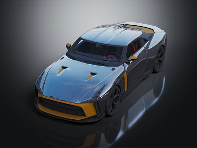 Sleek Gray Sports Car With Yellow Accents And Modern High Performance Aerodynamic Design 3d model