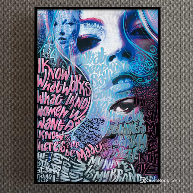 Vibrant Female Face Portrait With Multiple Overlapping Outlines And Text In Street Art Style 3d model 