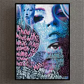 Vibrant Female Face Portrait With Multiple Overlapping Outlines And Text In Street Art Style