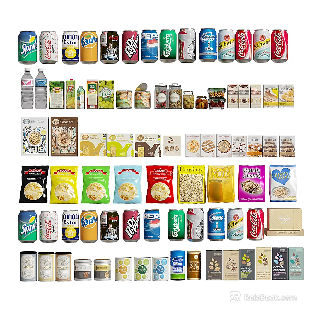 Assorted Beverages Collection Featuring Canned And Bottled Drinks With Various Packaging 3d model 