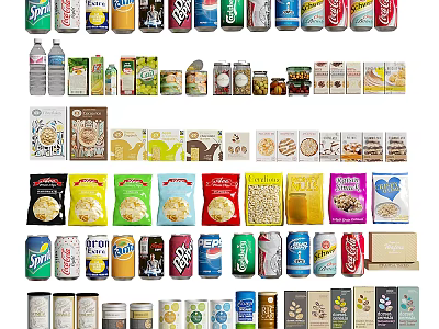 Assorted Beverages Collection Featuring Canned And Bottled Drinks With Various Packaging 3d model