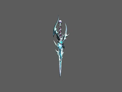 Mythical Decorative Sword With Blue Crystal Purple Accents And Sharp Glowing Blade 3d model