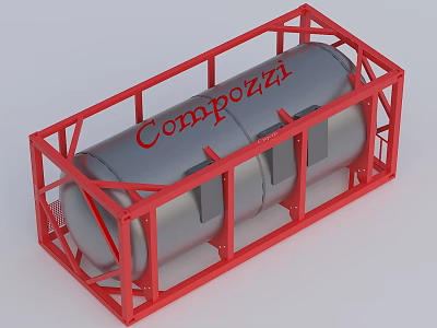 Industrial Equipment Cylindrical Tank With Red Frame Structure And Compozit Label 3d model