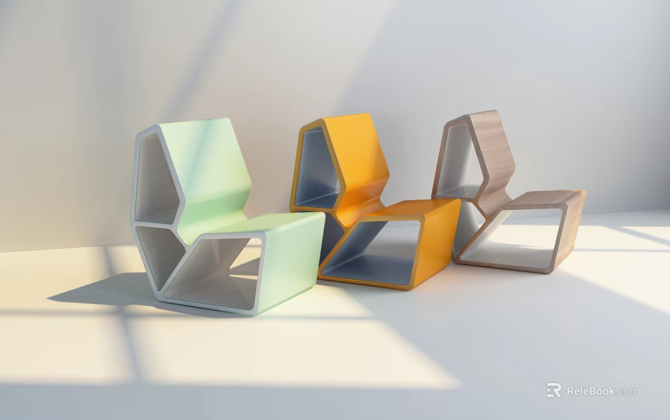 Modern Geometric Leisure Chairs In Multiple Colors With Unique Angular Design Structure 3d model 