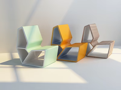 Modern Geometric Leisure Chairs In Multiple Colors With Unique Angular Design Structure 3d model