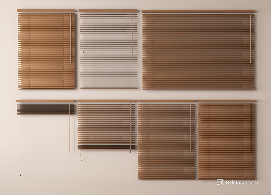 Modern Horizontal Blinds With Brown White And Dark Wood Color Options For Windows 3d model 