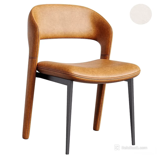 Stylish Brown Leather Upholstered Leisure Chair With Sleek Black Metal Legs For Home Dining Use 3d model 